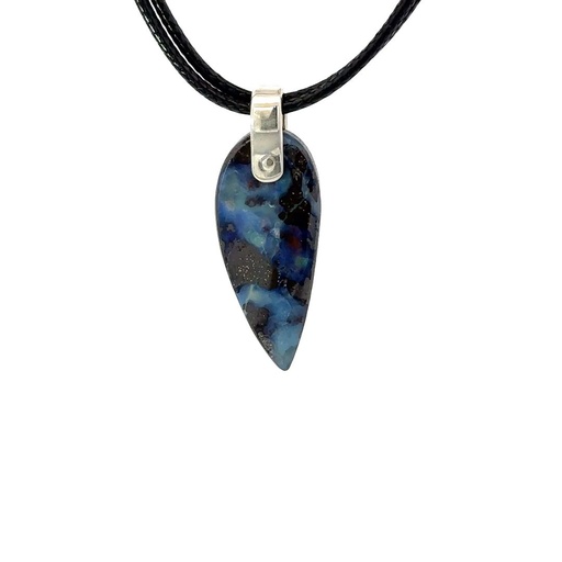 [001151] Sterling Silver Boulder Opal Pendant on Leather