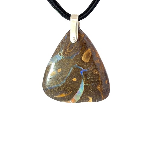 [001152] Large Boulder Opal Pendant W/ Silver on Leather
