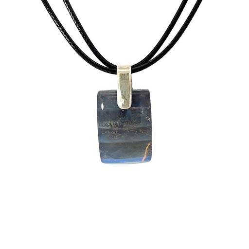 [001164] Boulder Opal Pendant W/ Silver on Leather