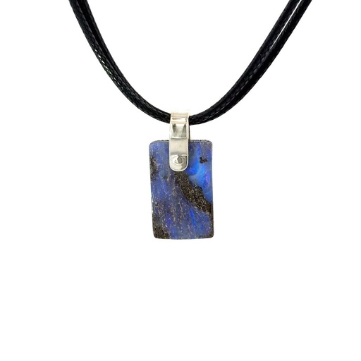 [001166] Boulder Opal Pendant W/ Silver on Leather