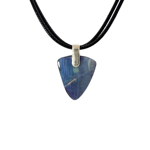 [001169] Boulder Opal Pendant W/Silver on Leather