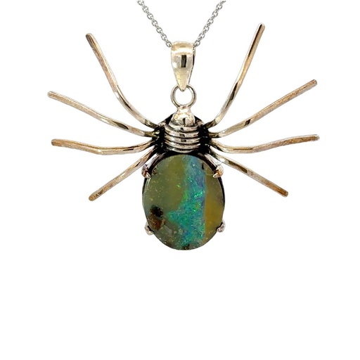[001193] Australian Boulder Opal Spider Pendant in Silver