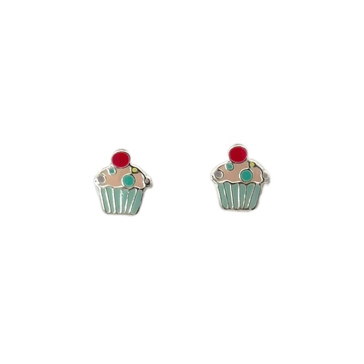 [001294] Stud Earrings | Children's Sterling Silver Cupcake Studs