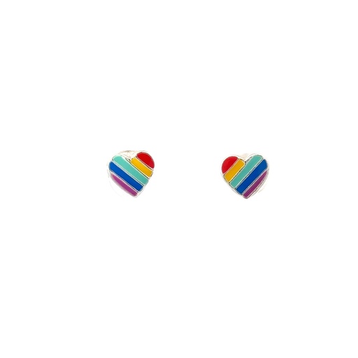 [001360] Children Sterling Silver Rainbow Enamel Heart Stud Earrings