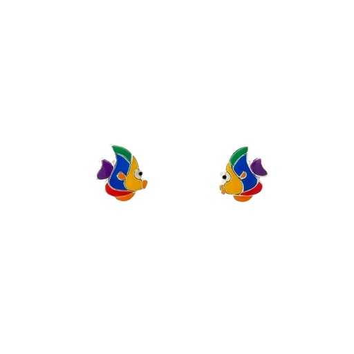 [001361] Children Sterling Silver Rainbow Enamel Fish Stud Earrings