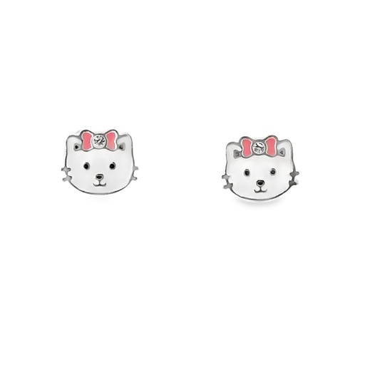 [001364] Children Sterling Silver Enamel Kitten Stud Earrings