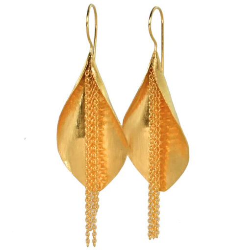 [001372] Gold Plated Brass Cone Shape Earrings With Chains