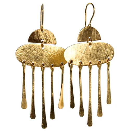 [001380] Earrings | Gold Plated Brass Clouds With Droplets