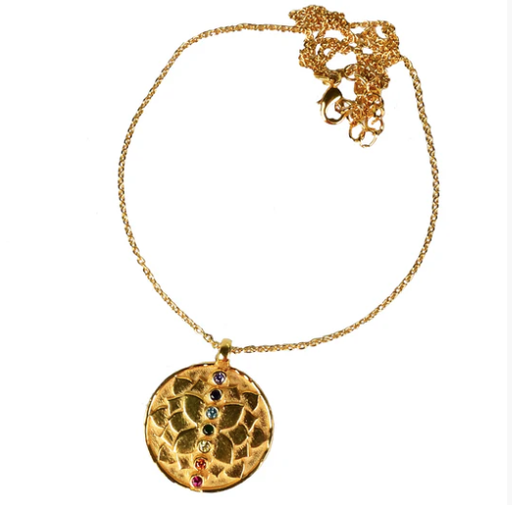 [001381] Pendant & Gemstones | Gold Plated Brass Lotus Necklace