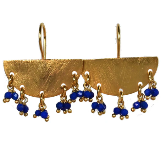 [001382] Earrings With Lapis Lazuli Tassel |Gold Plated Brass