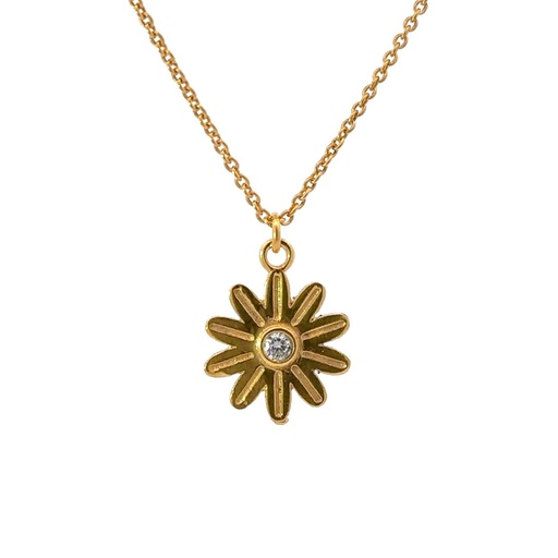 [001387] Gold Plated Brass Daisy Necklace With Small Gem