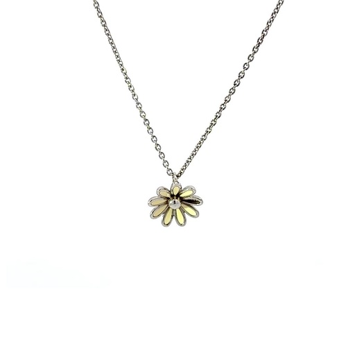 [21994SAZSNYELLOW] Yellow Enamel Daisy Pendant & Necklace In Silver