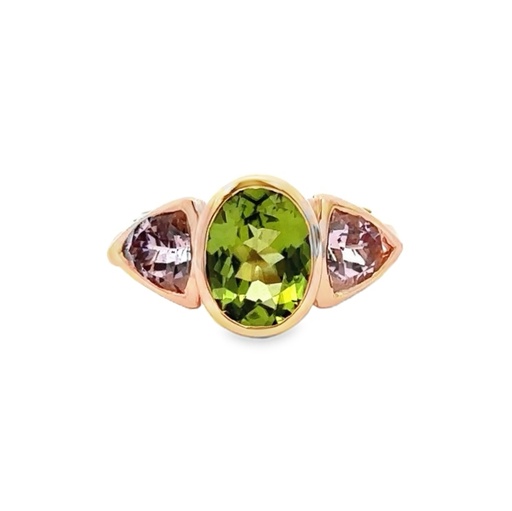 [001446] Morganite & Peridot Ring In 9ct Gold
