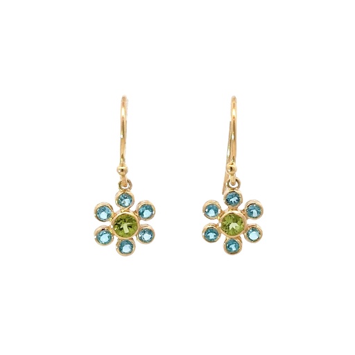 [001448] Blue Topaz Earrings | Peridot & Topaz Gold