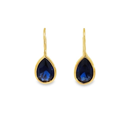 [001466] Gold Plated Earrings | Dark Blue Teardrops