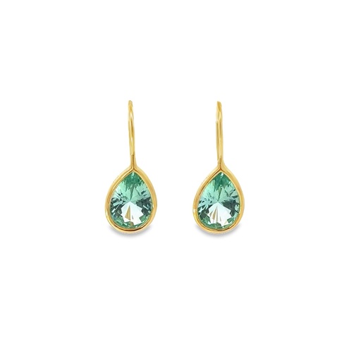 [001483] Gold Plated Aqua Green Teardrop Earrings
