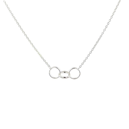 [001498] Petals Silver Necklace "Mother & Daughter & Son" With Linked Circles