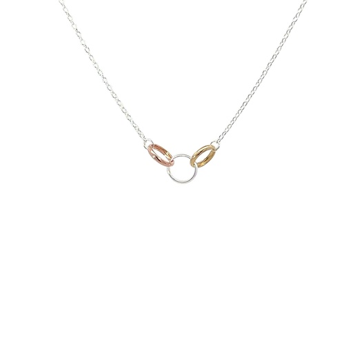 [001500] Petals Silver Necklace With Linked Circles "Mother & Daughters"