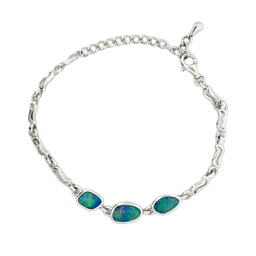 [001567] Opal Bracelet Vibrant Doublet Opals Sterling Silver