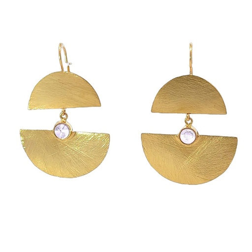 [001572] Earrings Tiered Moons & Amethyst |Gold Plated Brass