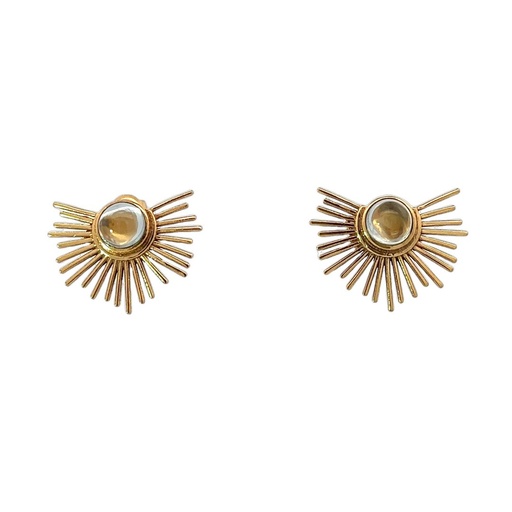 [001576] Earrings | Gold Plated Brass Sunburst Design With Stone