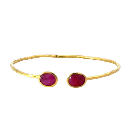 [001588] Ruby Cuff Set In Yellow Gold Plated Brass