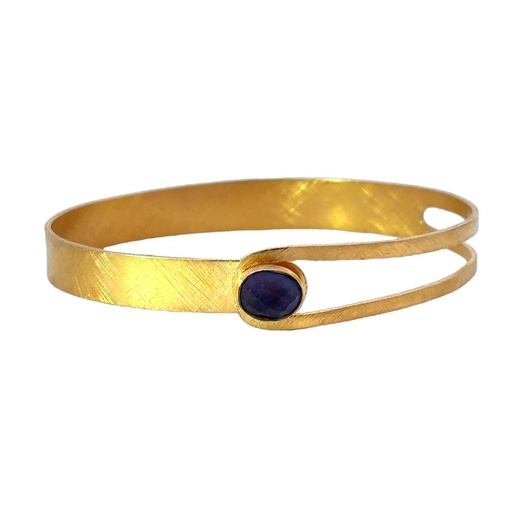 [001589] Amethyst Set In Yellow Gold Plated Brass Cuff