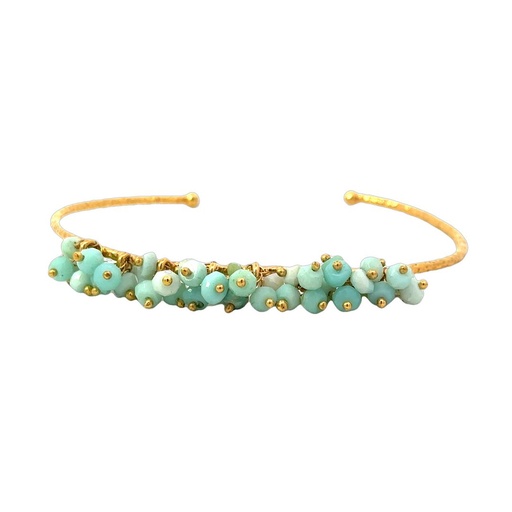 [001592] Cuff |Tassel of Blue Gemstones Gold Plated Brass