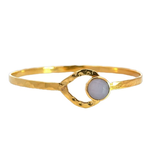[001594] Cuff |Rose Quartz Set In Yellow Gold Plated Brass