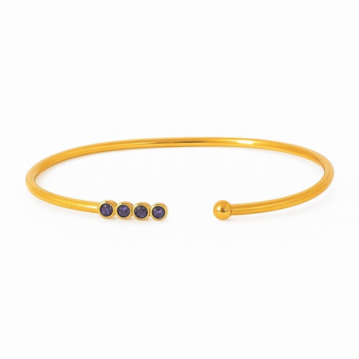 [001602] Cuff |Tanzanite Quartet In Yellow Gold Plated Brass