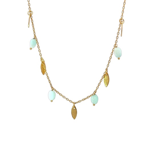 [001609] Necklace |Chalcedony & leaf Gold Plated chain