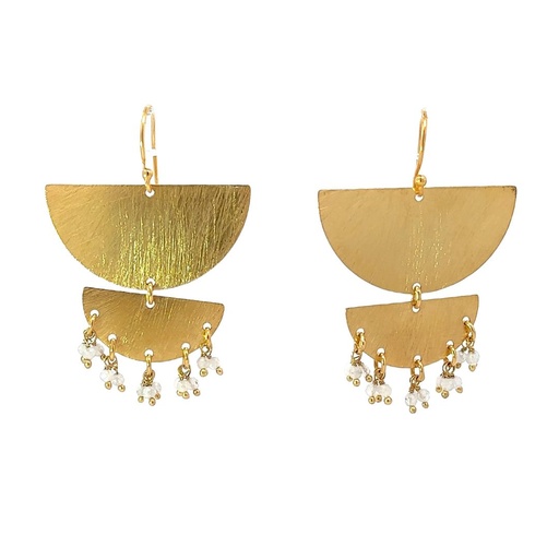 [001629] Dangling Earrings | Gold Plated Brass Tiered Moons