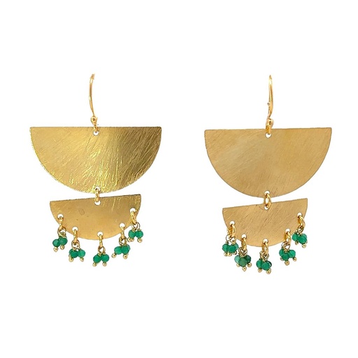 [001630] Dangling Earrings | Gold Plated Brass Tiered Moons
