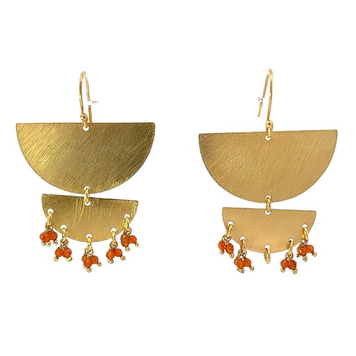 [001631] Dangling Earrings | Gold Plated Brass Tiered Moons