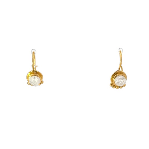 [001632] Dangling Earrings | Gold Plated Brass Moonstone Design