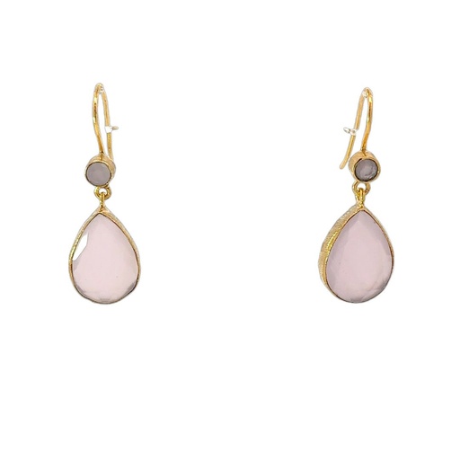 [001633] Dangling Earrings | Gold Plated Brass Dual Stone