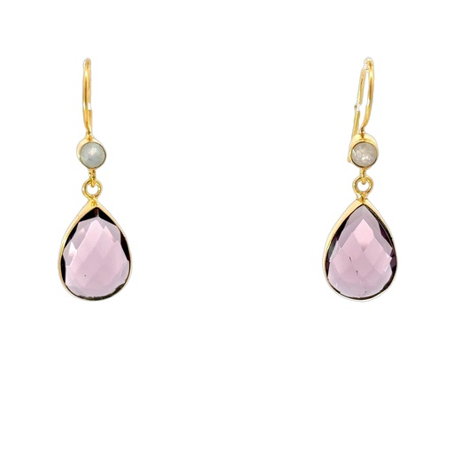 [001634] Dangling Earrings | Gold Plated Brass Dual Stone