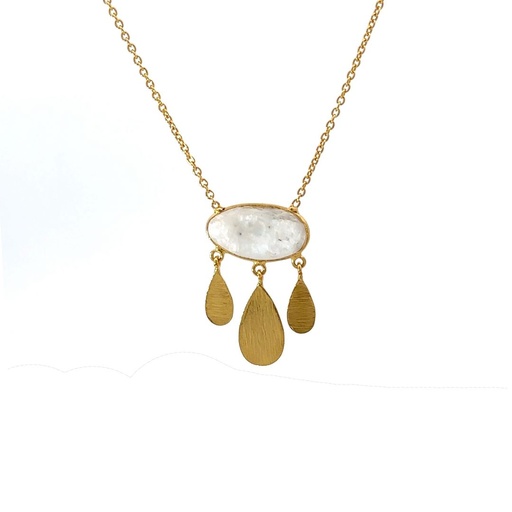 [001641] Necklace With Moonstone Pendant | Gold Plated Brass