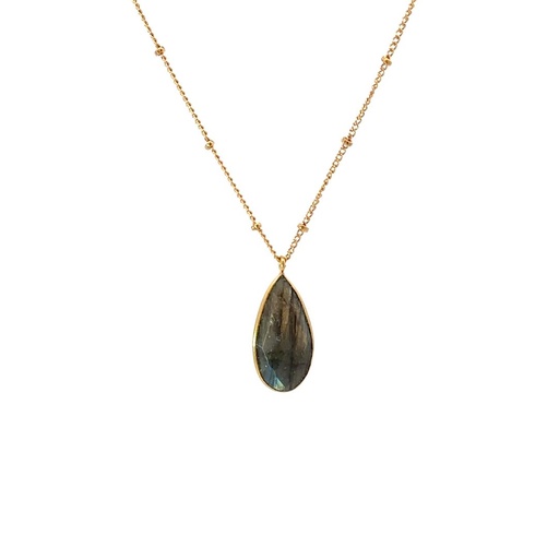 [001642] Necklace With Labradorite Pendant | Gold Plated Brass