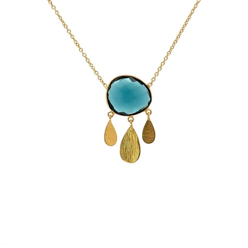 [001644] Necklace With Blue Pendant | Gold Plated Brass