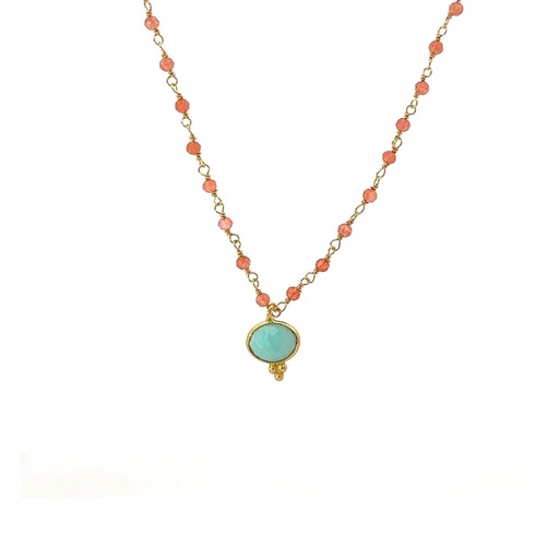[001654] Necklace with Green Pendant | Mixed Stones