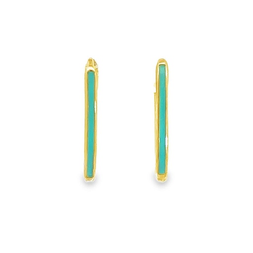 [001662] Huggie Hoop Earrings |  Turquoise Enamel Oval 9K 12mm