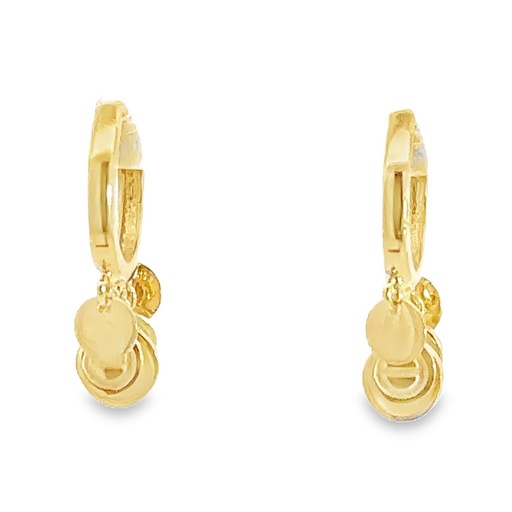 [001673] Huggie Hoop Earrings | With Disc Tassel 9K Yellow Gold