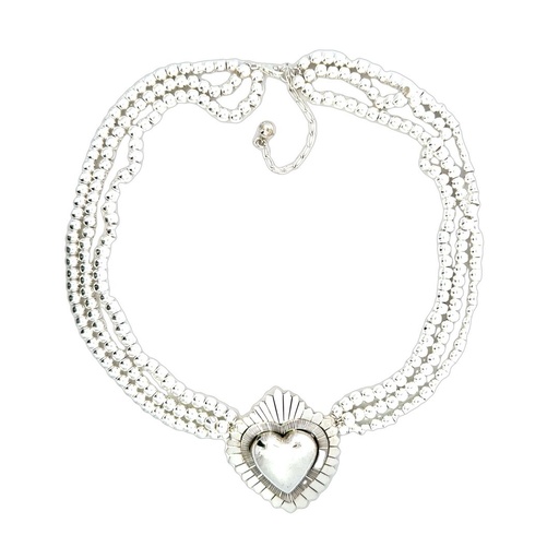 [001699] Silver Necklace Triple Bead Strand & Heart