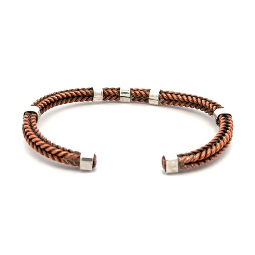 [001702] Bangle Cuff | Plaited Copper With Silver