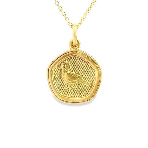 [001774] Pendant Crowned Victoria Pigeon In 18K
