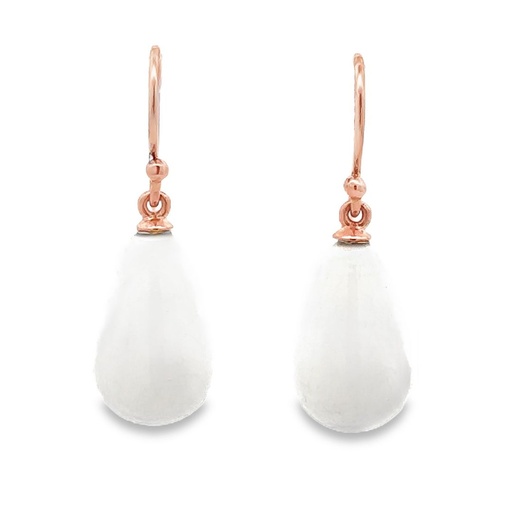 [001779] Earrings | White Agate Drops On 9K Rose Gold Hooks