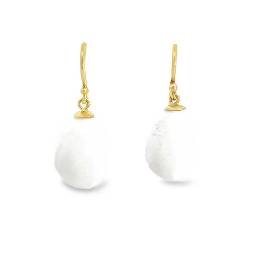[001780] Earrings | White Agate Drops On 9K Gold Hooks