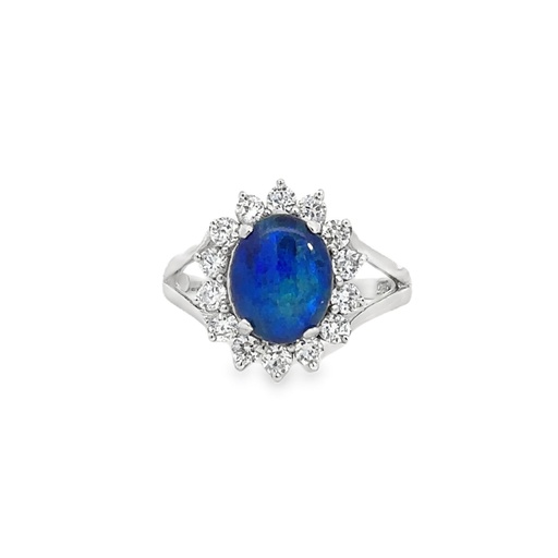 [001823] Triplet Opal Ring With CZ Halo In Silver