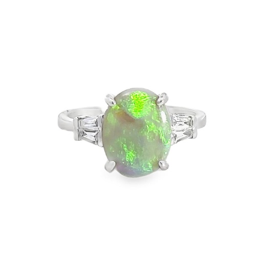 [001831] Opal Ring With Diamond Halo | 14K Lightning Ridge